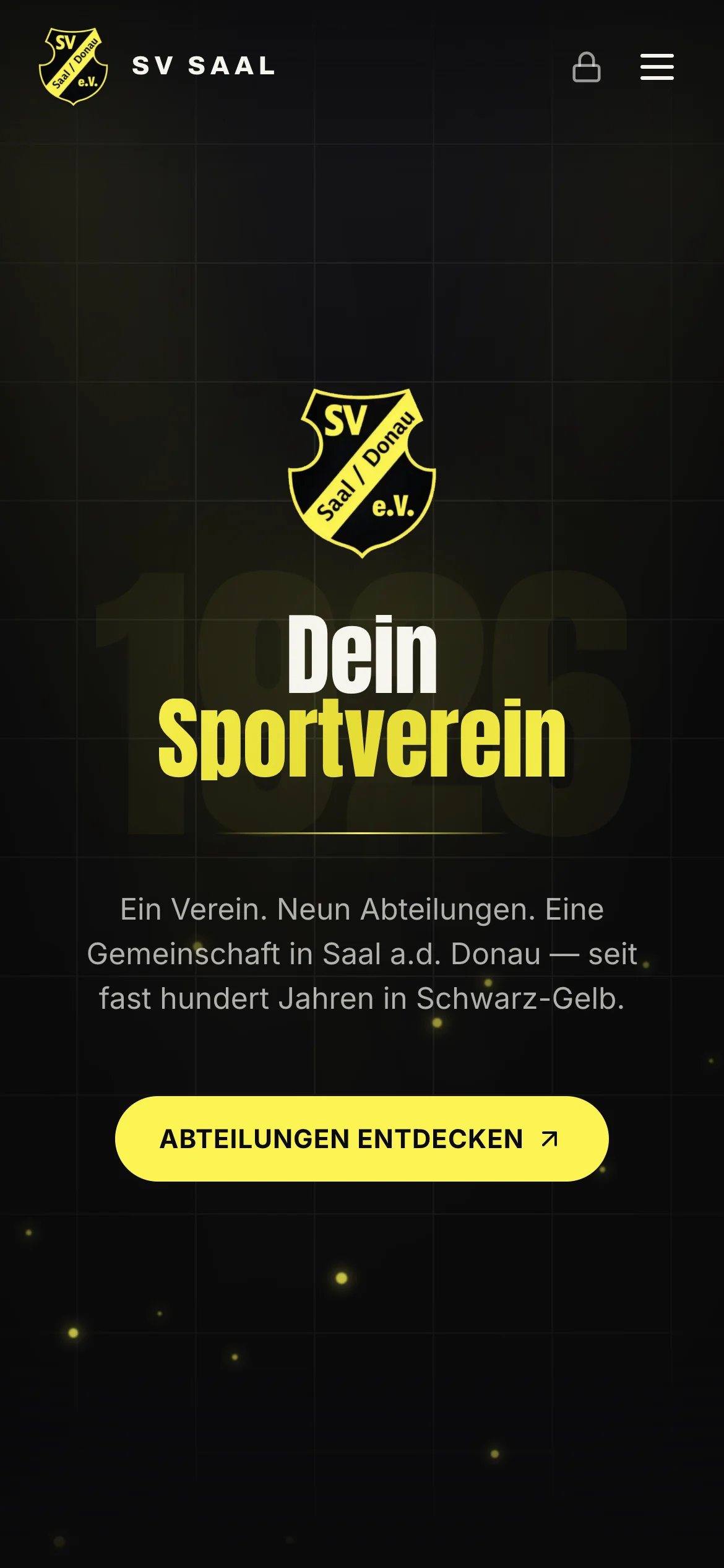 Dieselbe Startseite des SV Saal auf dem Smartphone, vollständig lesbar ohne Zoomen.